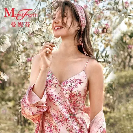 曼妮芬花园联名女家居服睡衣夏轻薄吊带起居服印花舒适性感睡裙合图片