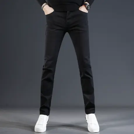 黑色休闲牛仔裤男秋冬款修身小脚2023新款高端弹力百搭男士裤子商品大图