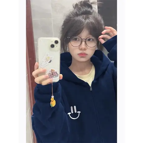 复古chic港味连帽卫衣女早春秋冬季宽松韩版百搭休闲拉链开衫上衣商品大图