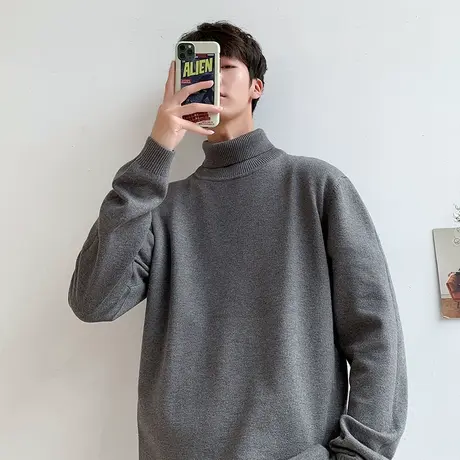 秋冬男士修身打底衫半高领毛衣男纯色针织衫长袖外套韩版潮流秋衣图片