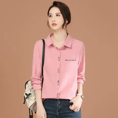 韩潮袭人休闲刺绣长袖衬衣2024春季新款女士衬衫上衣设计感小众图片