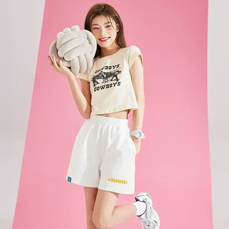 唐狮高腰休闲运动短裤女夏季新款黑色显瘦宽松白色阔腿运动裤女DK图片