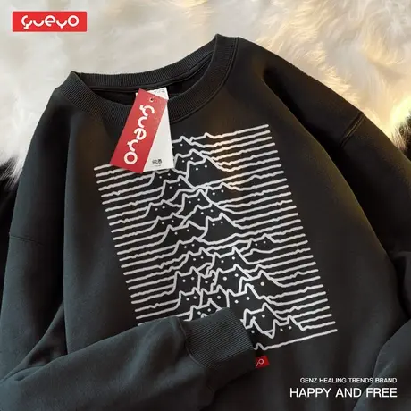 悦游 猫咪群山 线条山脉抽象宽松套头圆领卫衣男加绒趣味日系商品大图