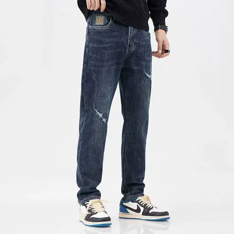 休闲百搭美式高街牛仔裤秋款蓝色牛仔裤微哈小脚裤子男款休闲男装商品大图