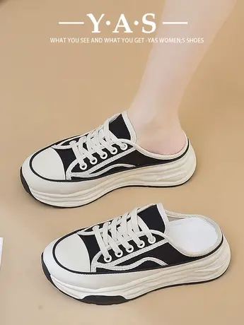 包头拖鞋女夏外穿2024新款帆布鞋子无后跟百搭懒人半拖厚底ins潮商品大图