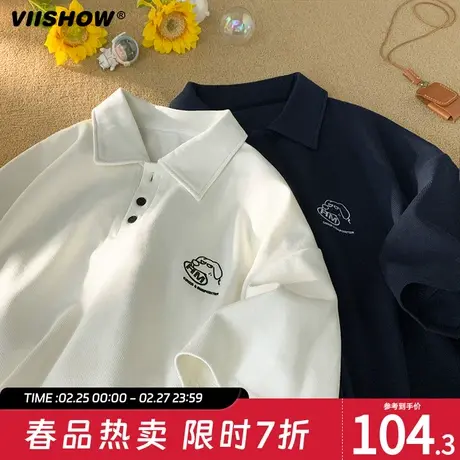 VIISHOW帅气POLO衫白色t恤男宽松简约古着文艺短袖夏季情侣上衣商品大图