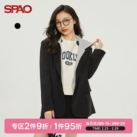 SPAO女士外套春季新款百搭拼接连帽假两件休闲西装SPJKC12S21图片