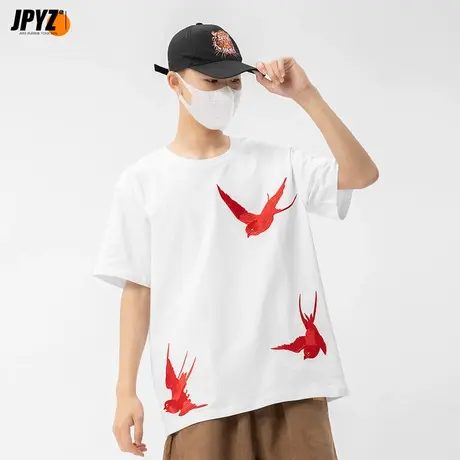 大码男士t恤短袖夏季国潮流刺绣2022潮牌纯棉宽松体恤中国风半袖商品大图