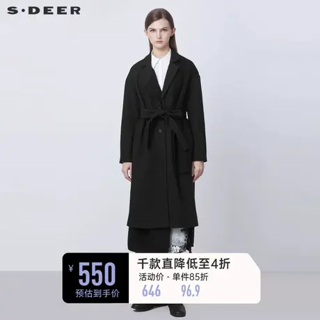 sdeer圣迪奥秋冬翻领收腰拼接不规则毛呢大衣女S21481830图片