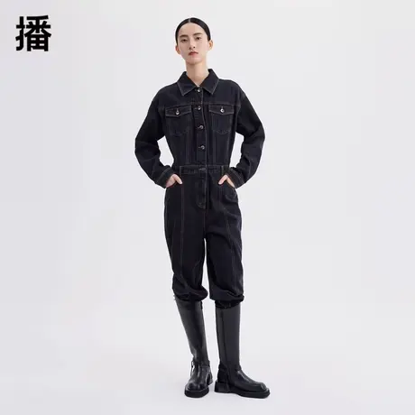 播2023秋季新品宽松直筒版型后背印花牛仔连体裤长裤女DDQ2JD5076商品大图