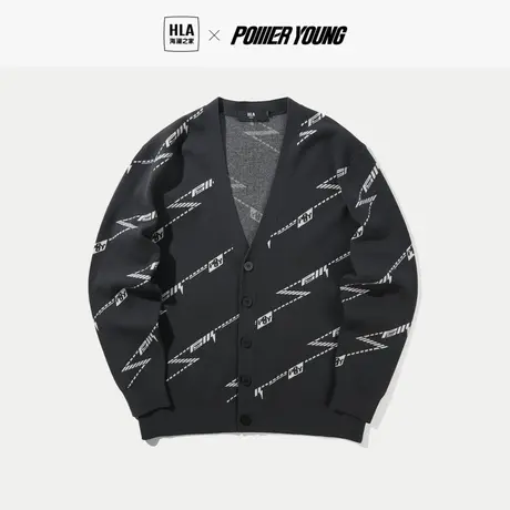 HLA海澜之家POWER YOUNG针织开衫2023秋季新款时尚花型保暖外套男商品大图