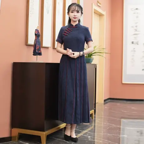 筠雅改良旗袍女夏2023年新款气质连衣裙妈妈装盘扣民国风复古女装图片