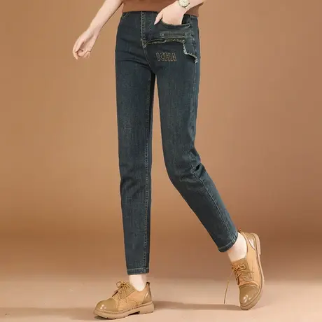 韩潮袭人复古拼接刺绣修身牛仔裤女2023秋季新款显瘦小脚哈伦裤商品大图