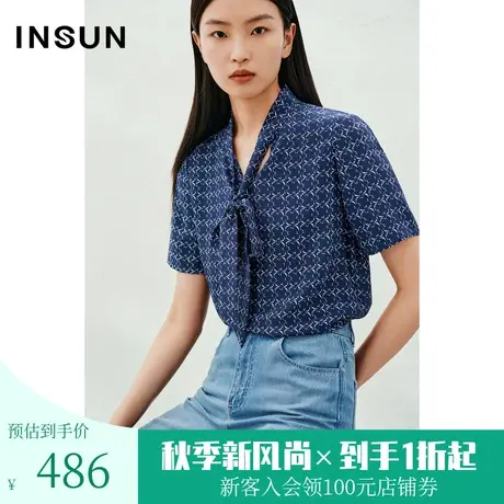 恩裳2023年夏装新款知性飘带设计真丝上衣中式雅致衬衫女图片