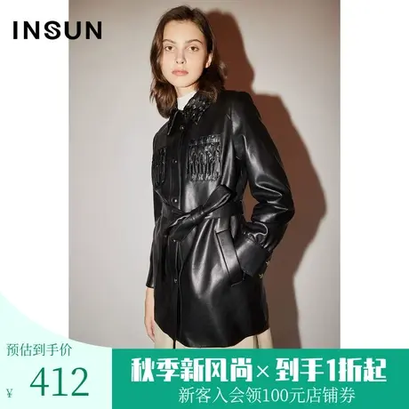 恩裳COVER冬季新款时尚褶皱工艺点缀设计柔软通勤皮衣短外套图片