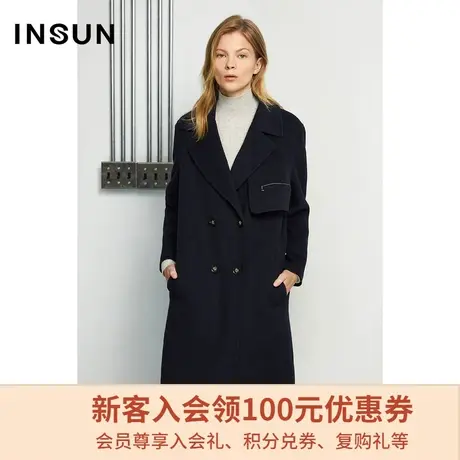 恩裳商场同款秋季气质简约中长款西装领毛呢外套女中长款商品大图
