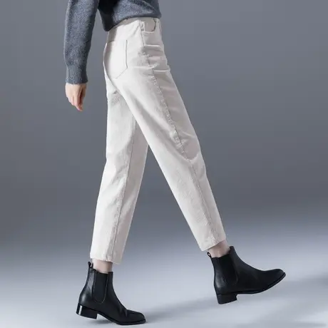 白色加绒灯芯绒裤女小个子九分裤秋冬妈妈裤子休闲条绒女裤哈伦裤商品大图