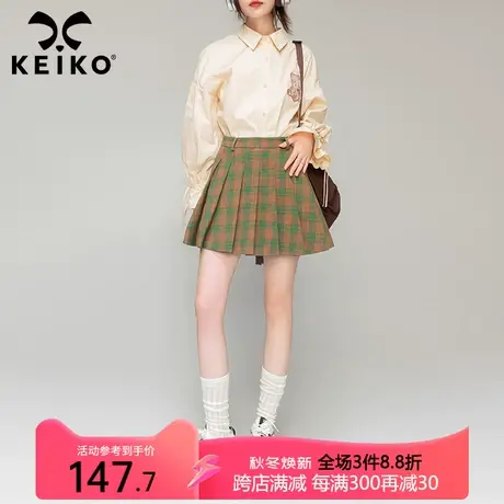 KEIKO 美式格子百褶短裙2023秋季防走光设计复古高腰半身裙jk格裙图片