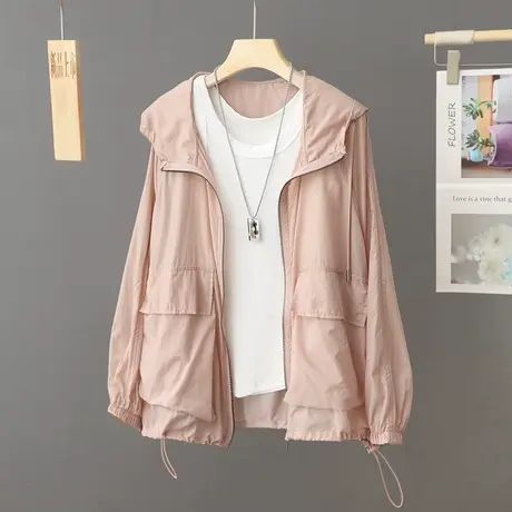 夏季舒适柔软透气防晒外套女士长袖宽松百搭纯色连帽防晒衣轻薄款图片