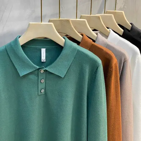 春秋季男士翻领毛衣商务休闲打底衫潮针织polo衫长袖t恤秋装上衣商品大图