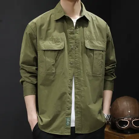 工装衬衣外套男士衬衫长袖男休闲春秋2023新款秋季衬衫男美式百搭商品大图