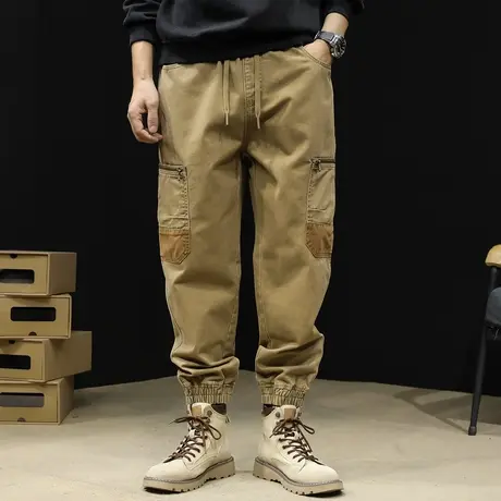 美式复古工装裤男2023新款潮牌休闲束脚男裤大码秋款多袋裤子秋季商品大图