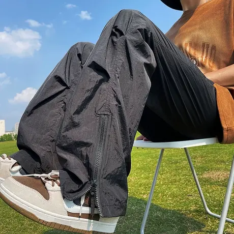 美式拉链开叉速干降落伞兵裤子男款夏天薄款工装休闲长裤阔腿大码商品大图