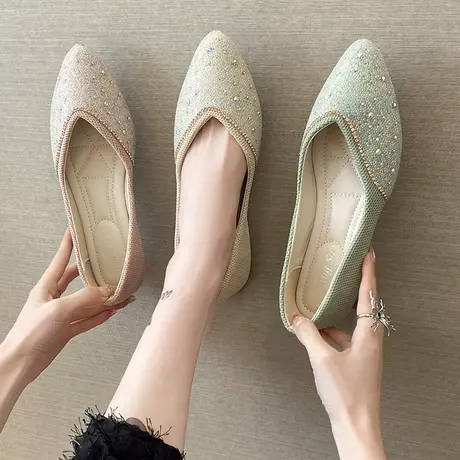 软底尖头单鞋女2023春季新款晚晚风温柔鞋水钻浅口平底豆豆鞋瓢鞋商品大图