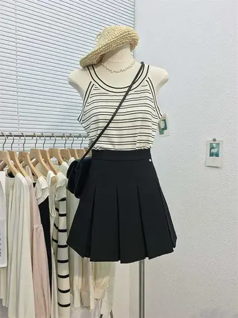 夏装新款圆领挂脖无袖针织条纹背心2023韩版度假吊带外穿上衣女潮图片