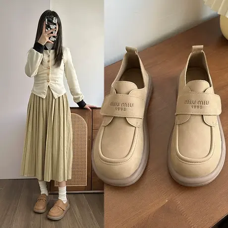 魔术贴厚底勃肯鞋女2024春季新款复古乐福鞋一脚蹬女鞋懒人单鞋子图片