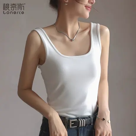 吊带背心女内搭夏季纯棉白色外穿方领修身遮副乳美背无袖打底上衣商品大图