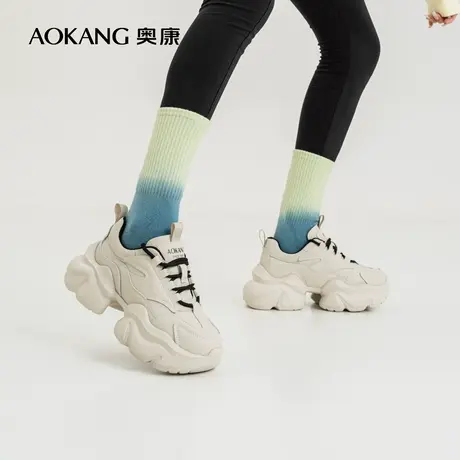 奥康女鞋年春季气质简约百搭休闲运动鞋厚底增高舒适老爹鞋潮图片
