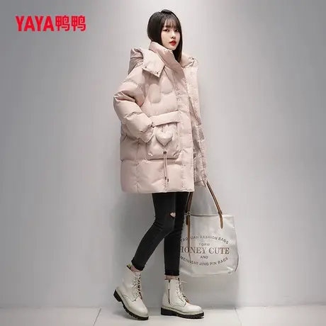 鸭鸭羽绒服女款2023年秋冬新品中长款连帽韩版时尚休闲外套D图片
