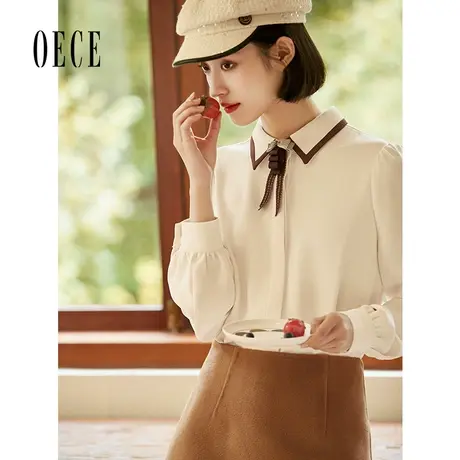 Oece气质通勤衬衫春秋季新款女设计感长袖上衣衬衣图片