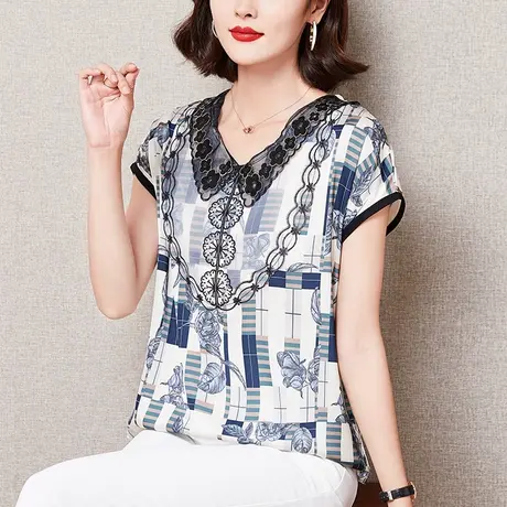 高端碎花雪纺衫女短袖夏季2023新款宽松上衣遮肚子减龄小衫妈妈装商品大图