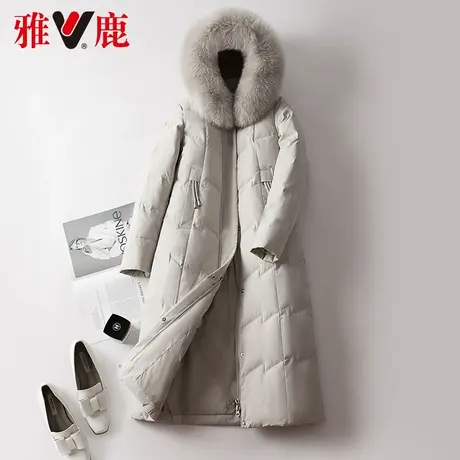 雅鹿大狐狸毛领羽绒服女中长款2022冬新款连帽时尚宽松外套高端潮商品大图