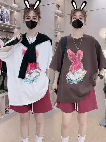 韩版2023夏季新款中长款卡通涂鸦印花宽松大版休闲短袖T恤百搭女商品大图