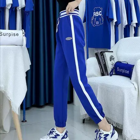 松紧高腰休闲九分裤女2023年秋季新款拼接撞色宽松束脚运动裤子潮商品大图