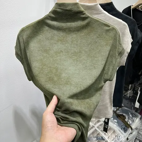 设计感晕染半高领短袖T恤女2023早秋新款洋气内搭半袖打底衫上衣图片