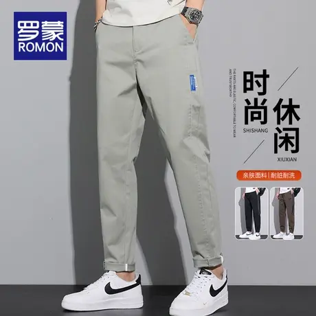罗蒙纯棉休闲裤子男2025春夏季新款宽松直筒九分男士西裤修身长裤商品大图
