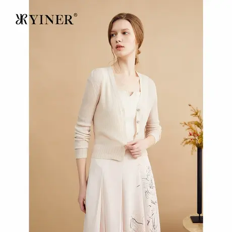 YINER音儿秋季16针桑蚕丝软糯亲肤V领毛针织开衫图片