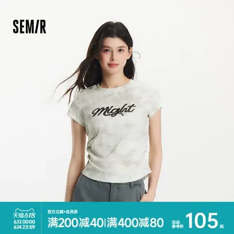 [商场同款]森马短袖T恤女短款修身辣妹2025新款刺绣蜡染夏装街头商品大图