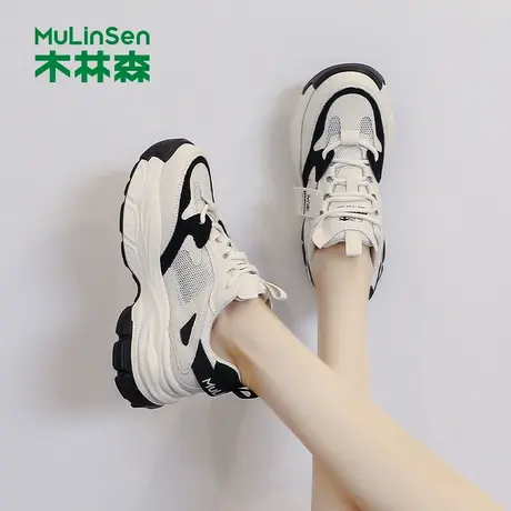 木林森2025年夏季新款女鞋厚底老爹鞋增高爆款时尚百搭运动休闲鞋图片