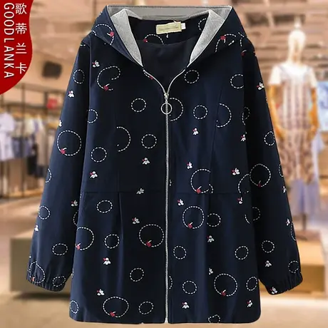 加肥加大码中老年春秋风衣女宽松洋气中年妈妈连帽中长款风衣外套商品大图