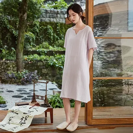 顶瓜瓜睡裙女夏季纯棉短袖睡衣宽松大码家居服V领短袖睡裙顶呱呱商品大图