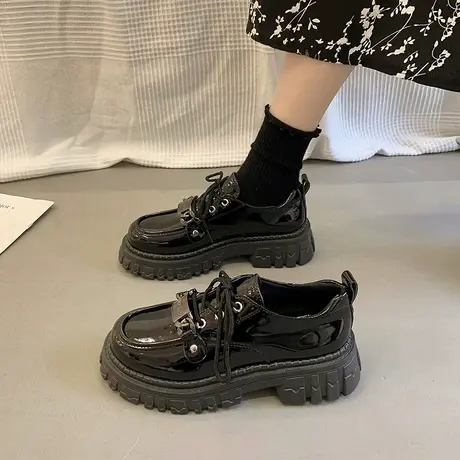 英伦风jk小皮鞋女设计感小众2023春季新款玛丽珍松糕厚底黑色单鞋商品大图