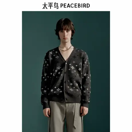 【商场同款】太平鸟男装提花V领针织开衫冬新款时尚毛衣B1EAE4238图片