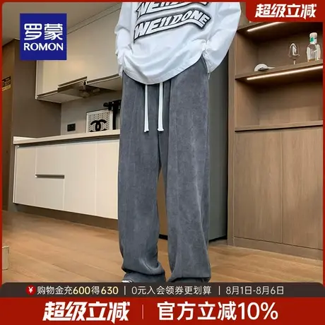 罗蒙男士日常宽松休闲裤2025秋季新款简约百搭松紧腰抽绳直筒裤男商品大图