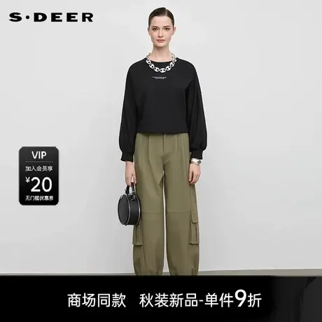【商场同款】sdeer圣迪奥女时尚圆领撞色字母宽松卫衣S25383320图片