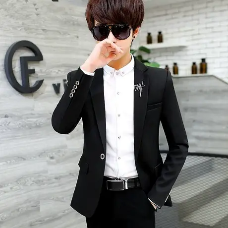 青年韩版加厚西服男士春秋冬季西装上衣服潮流修身小西装休闲外套图片